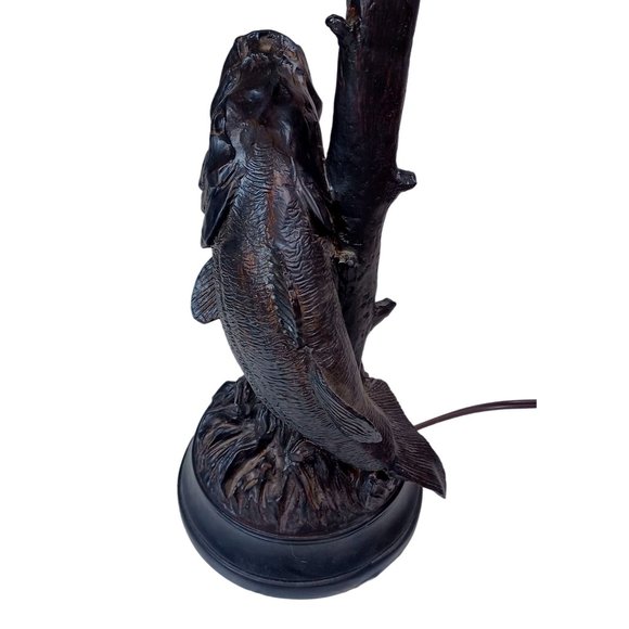 Wide Mouth Bass Fishing Tackle Lure Sculpture Fisherman Table Lamp Rustic Lodge - Picture 6 of 11